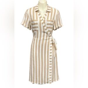 RW&CO Striped Wrap Dress in Cream and Tan XS